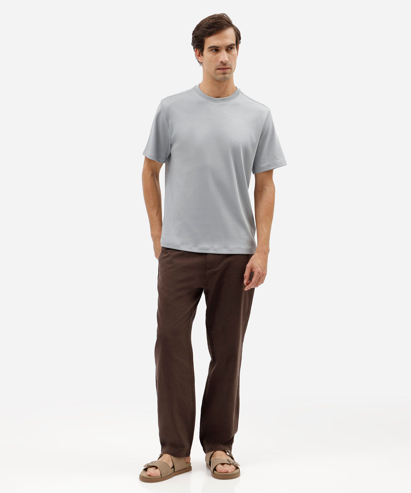 camiseta masculina comfort de malha interlock lisa azul