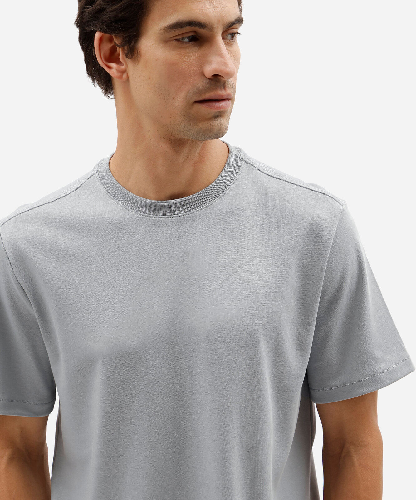 camiseta masculina comfort de malha interlock lisa azul