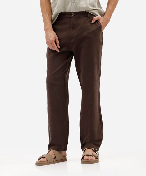 calça de alfaiataria masculina com linho marrom