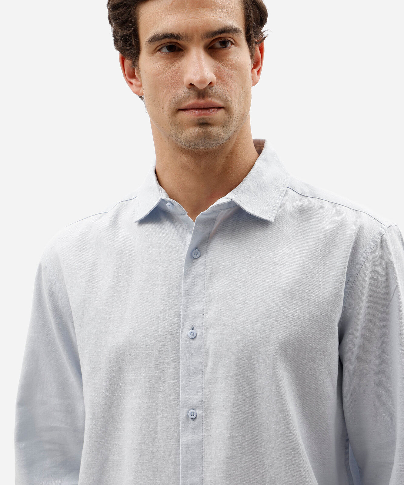 camisa masculina comfort de algodão manga longa azul