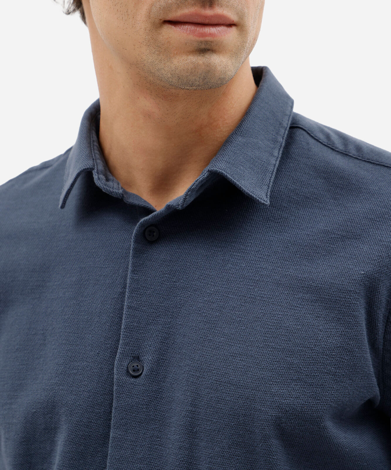 camisa masculina de algodão manga longa texturizada azul