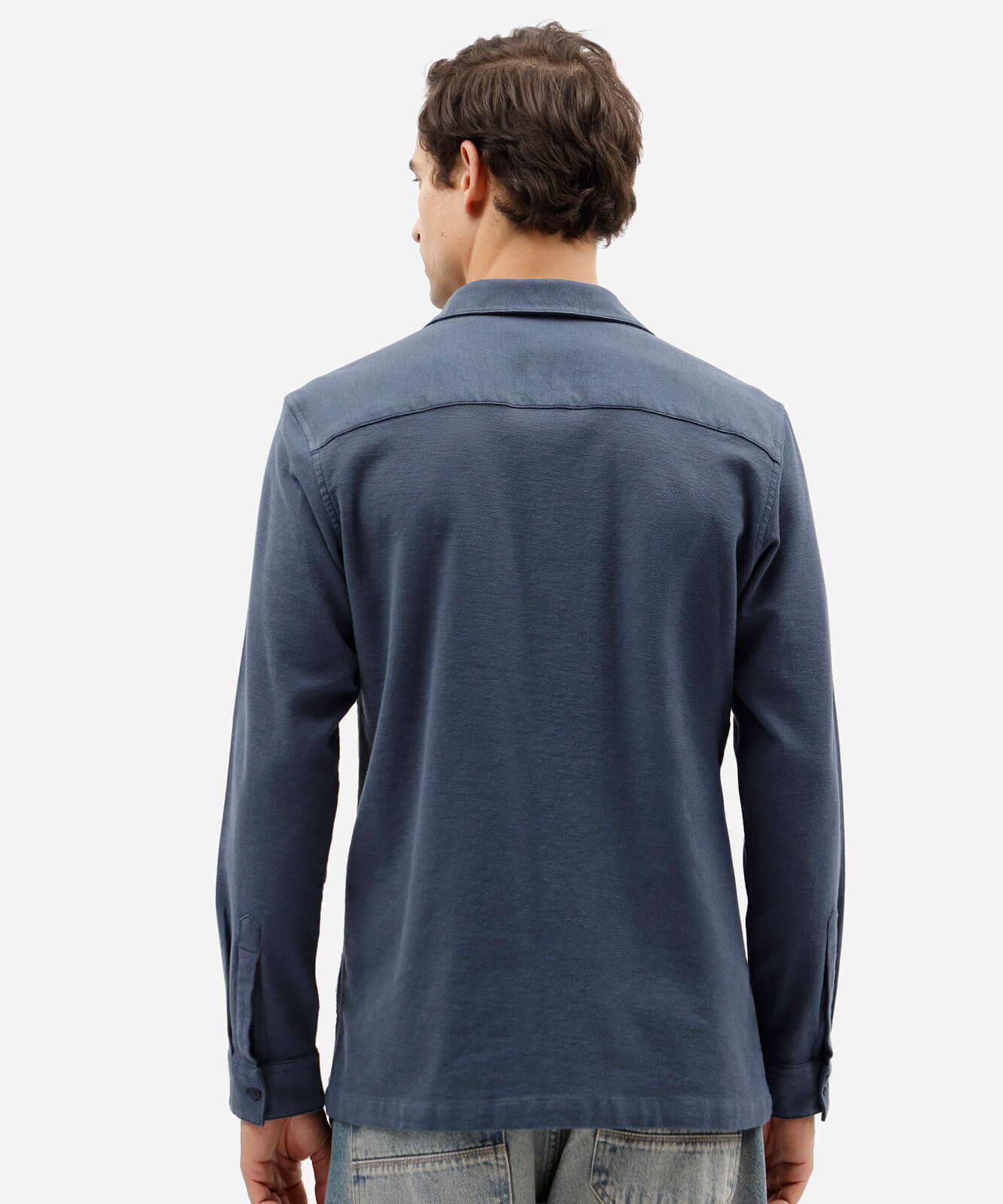 camisa masculina de algodão manga longa texturizada azul