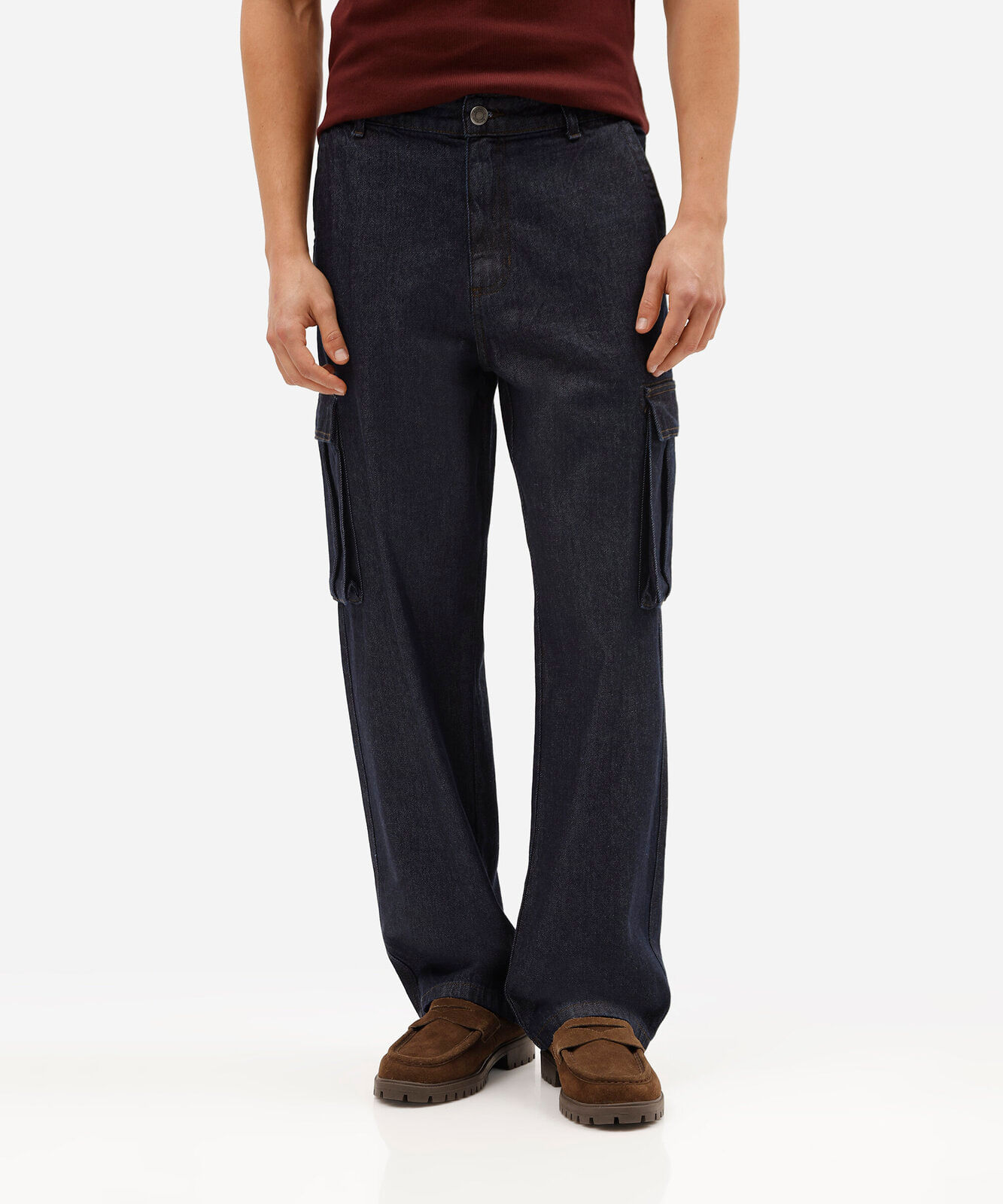 calça baggy cargo masculina jeans azul