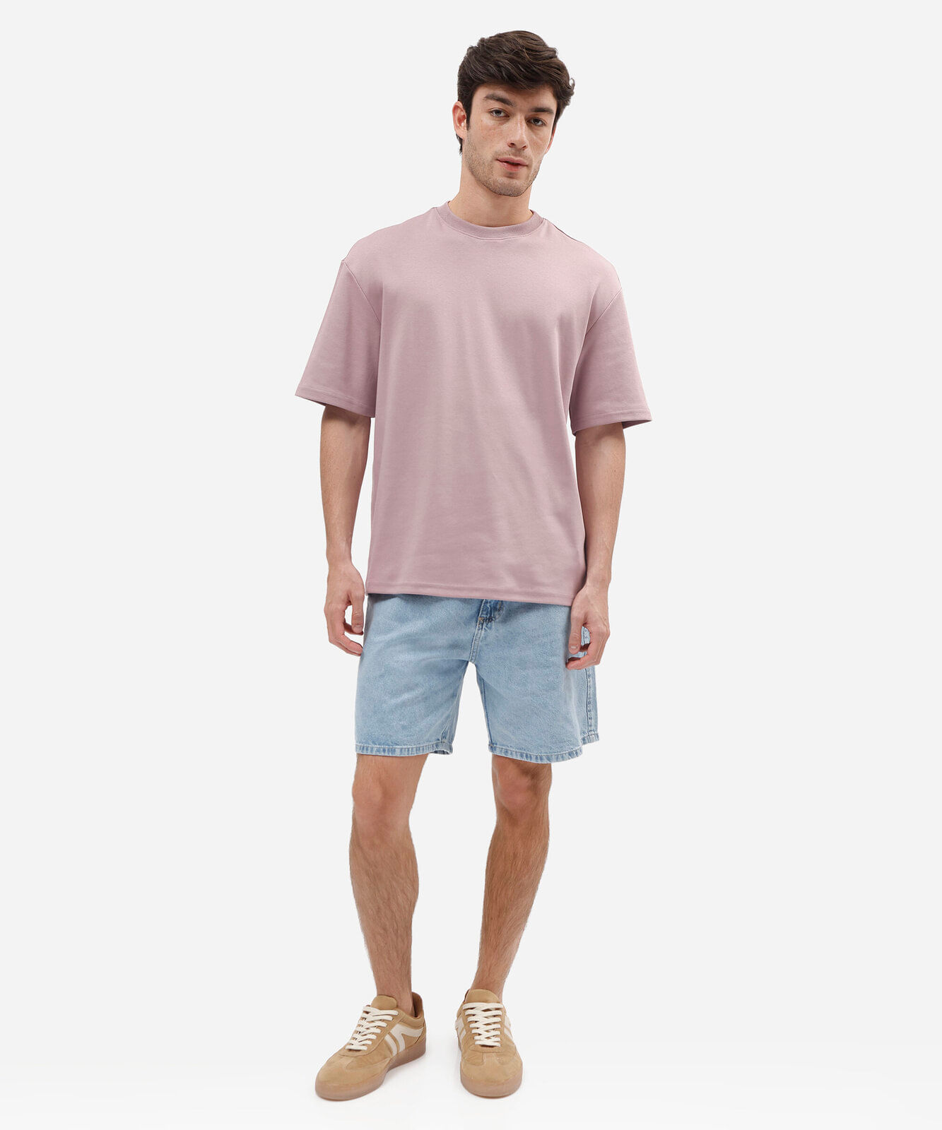 camiseta masculina relaxed de malha interlock lilás