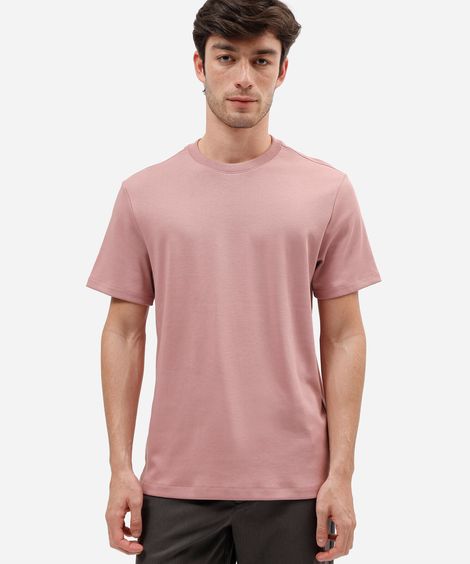 camiseta básica masculina slim de malha interlock rosa