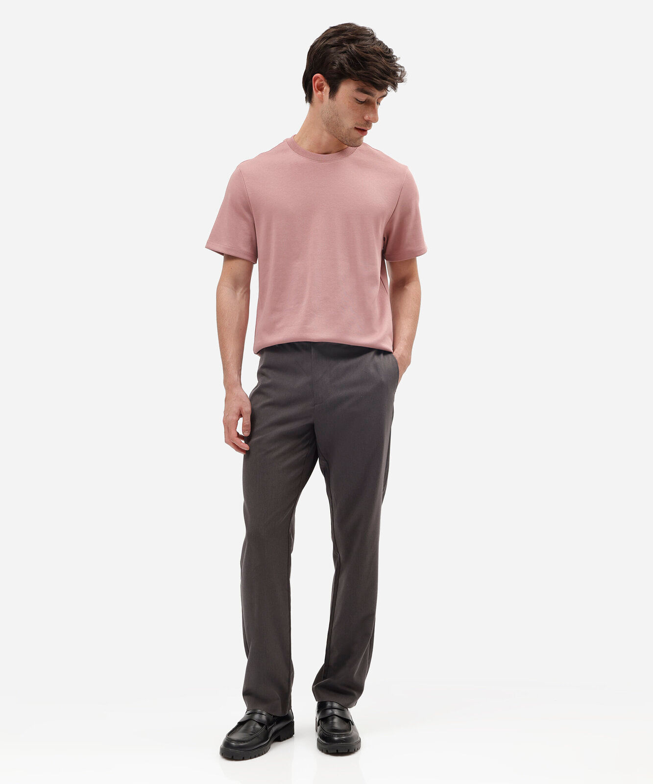 camiseta básica masculina slim de malha interlock rosa