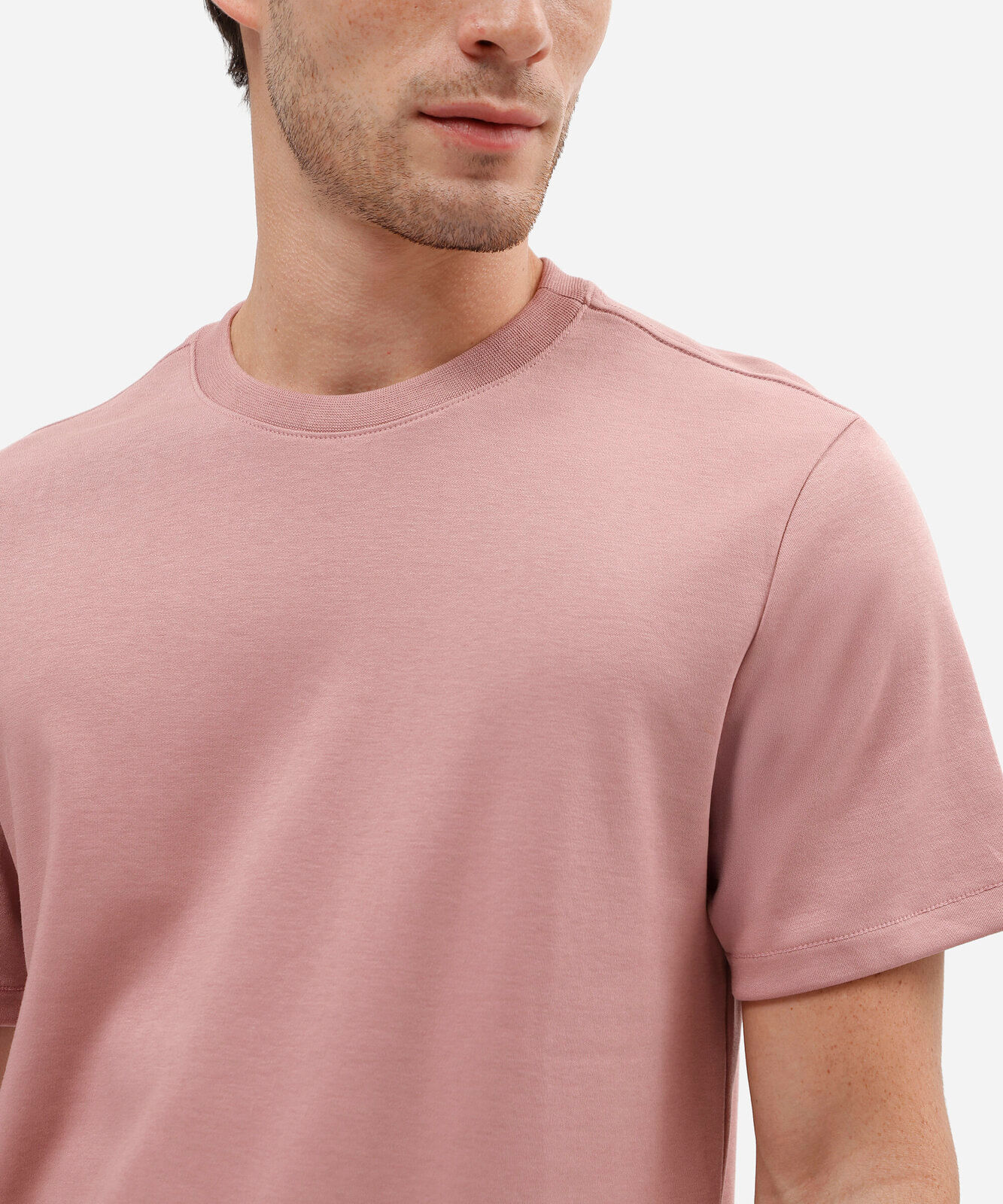 camiseta básica masculina slim de malha interlock rosa