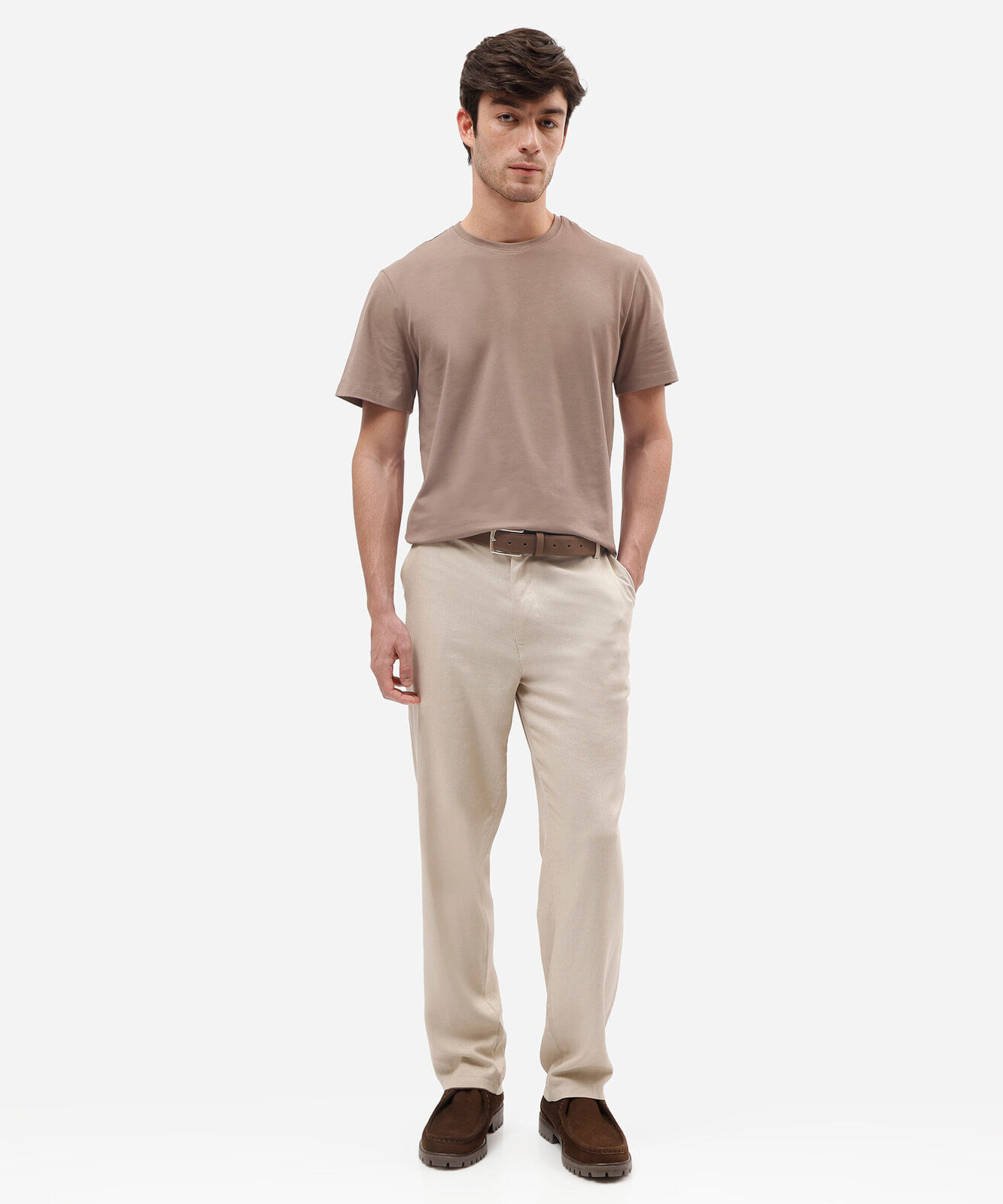 camiseta slim masculina de algodão bege