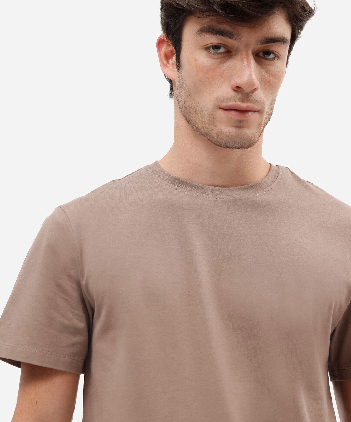 camiseta slim masculina de algodão bege