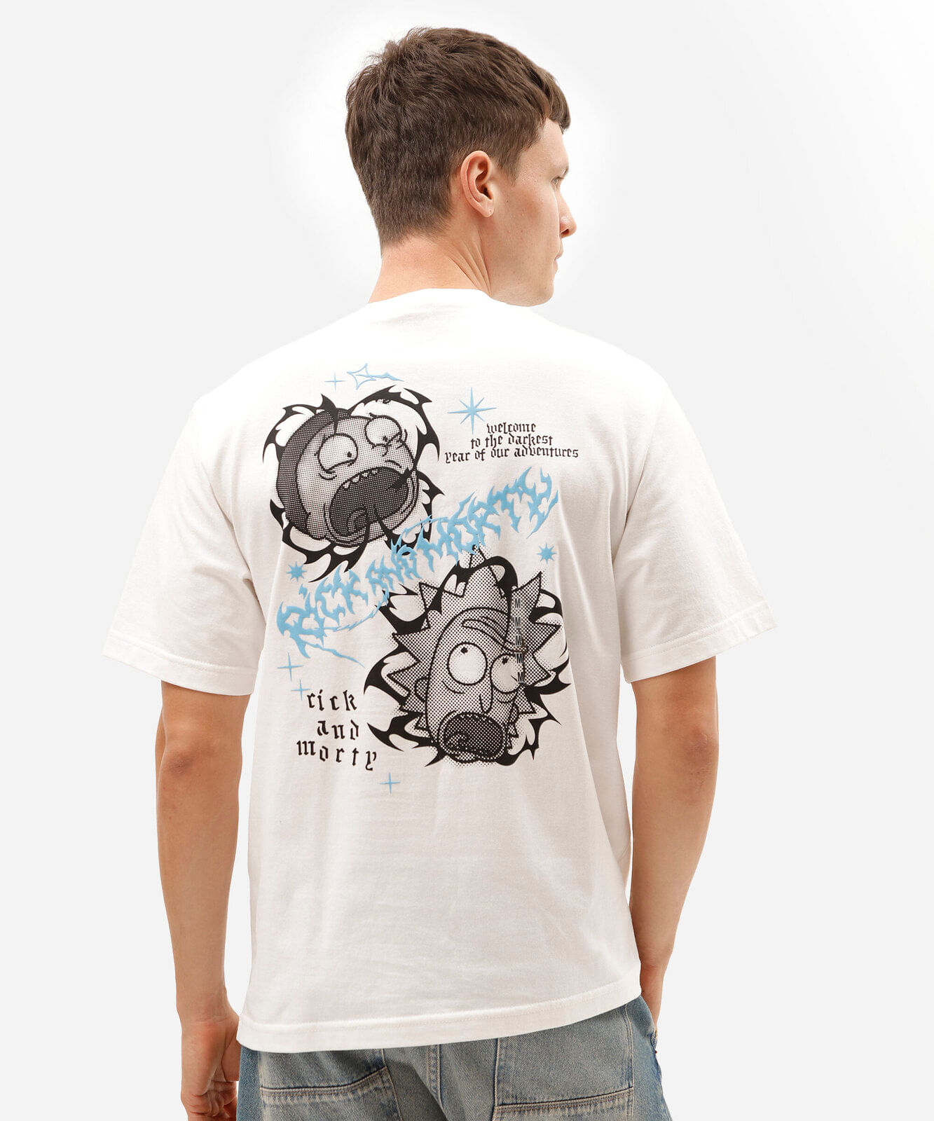 camiseta masculina de algodão manga curta rick and morty off white