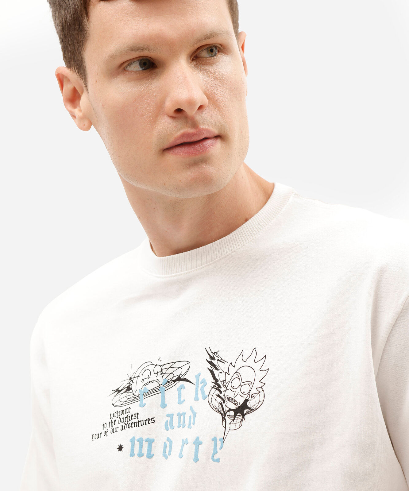 camiseta masculina de algodão manga curta rick and morty off white