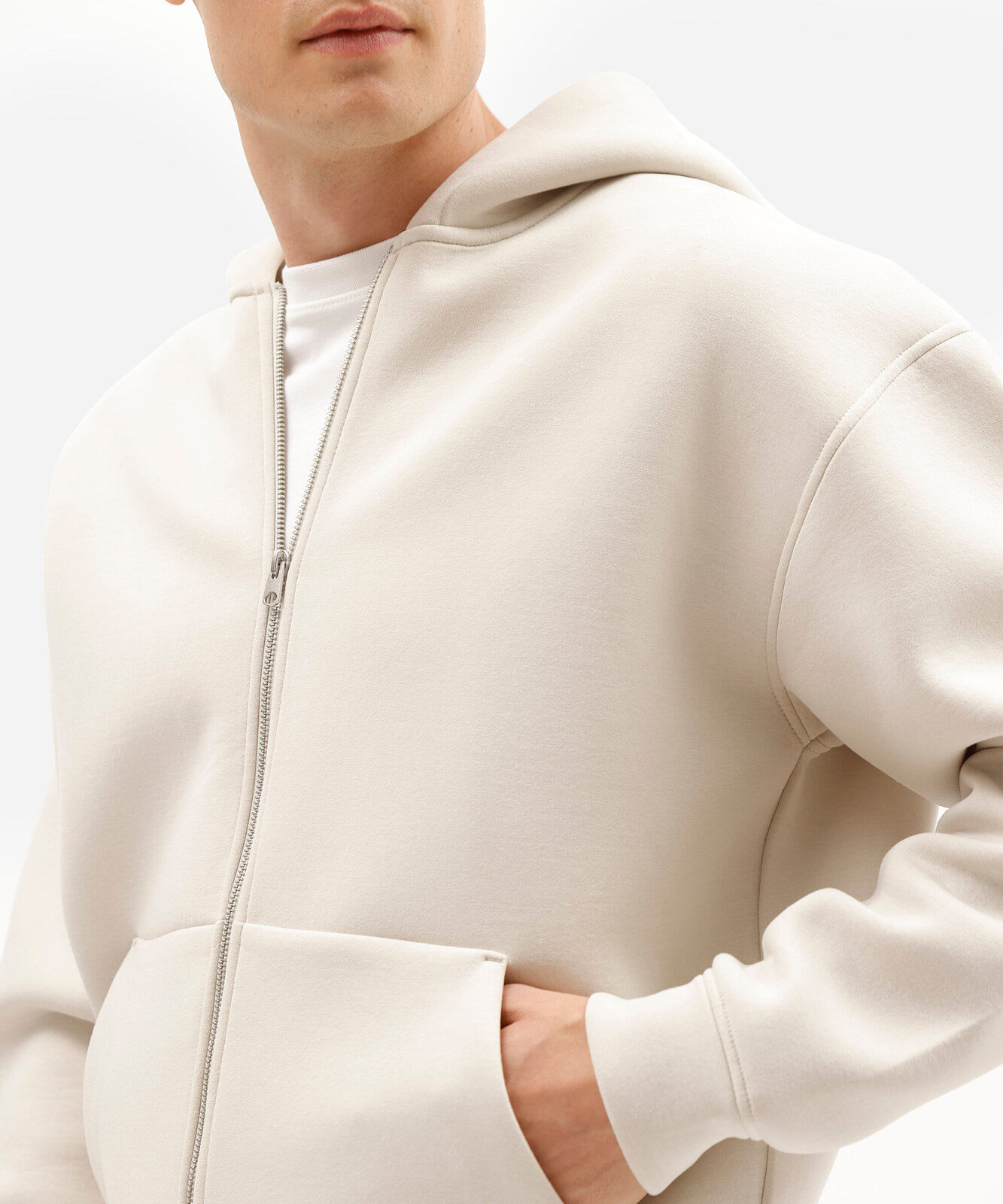blusão masculino de moletom com zíper e capuz off white