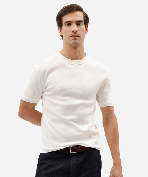 camiseta masculina slim de malha ribana off white