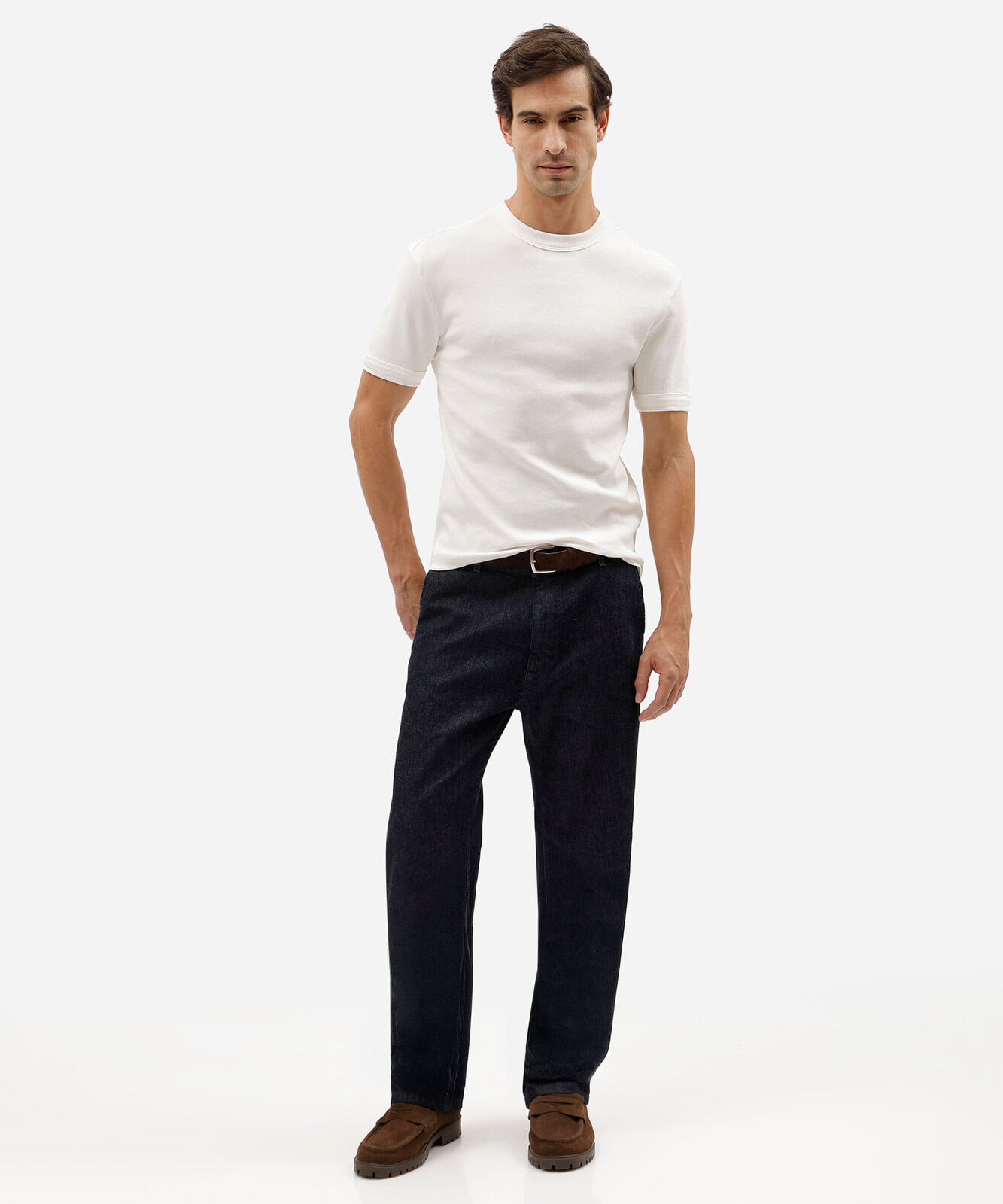 camiseta masculina slim de malha ribana off white