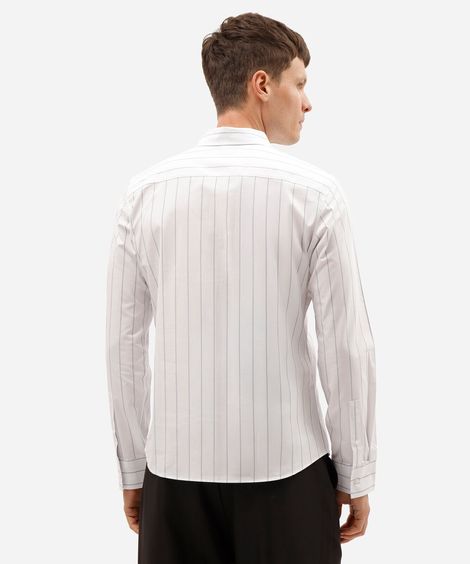 camisa masculina de algodão manga longa listrada branca