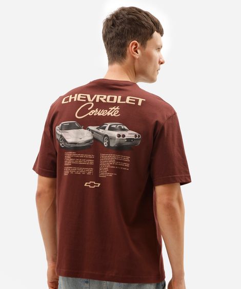 camiseta masculina relaxed de algodão chevrolet corvette vinho