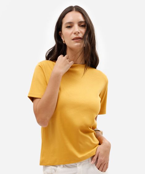 camiseta básica feminina de algodão peruano amarela
