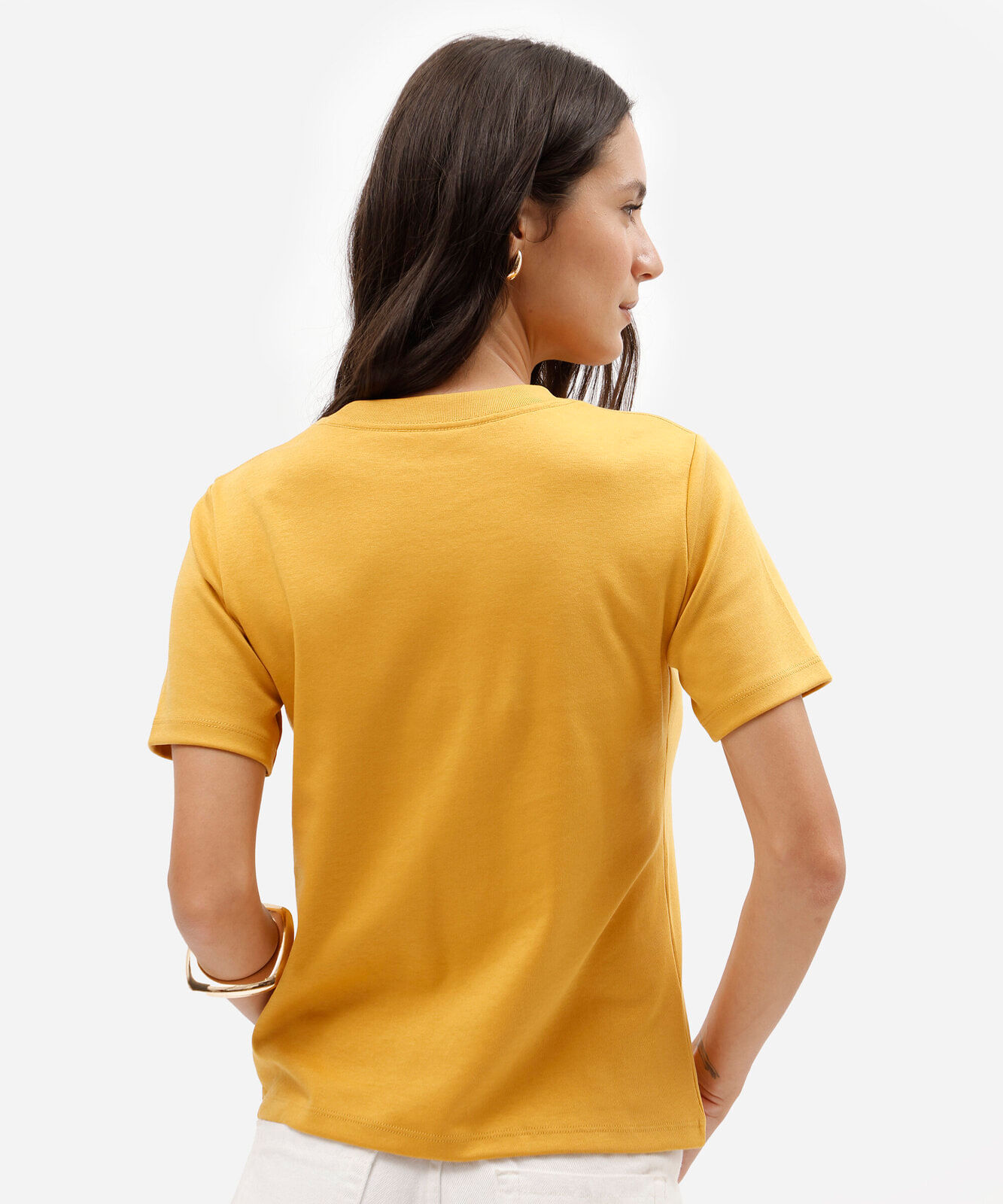 camiseta básica feminina de algodão peruano amarela