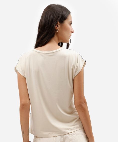 blusa feminina com viscose folhagens bege