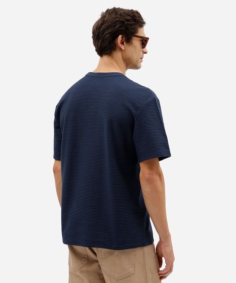 camiseta masculina relaxed de moletom sem felpa com fendas laterais azul