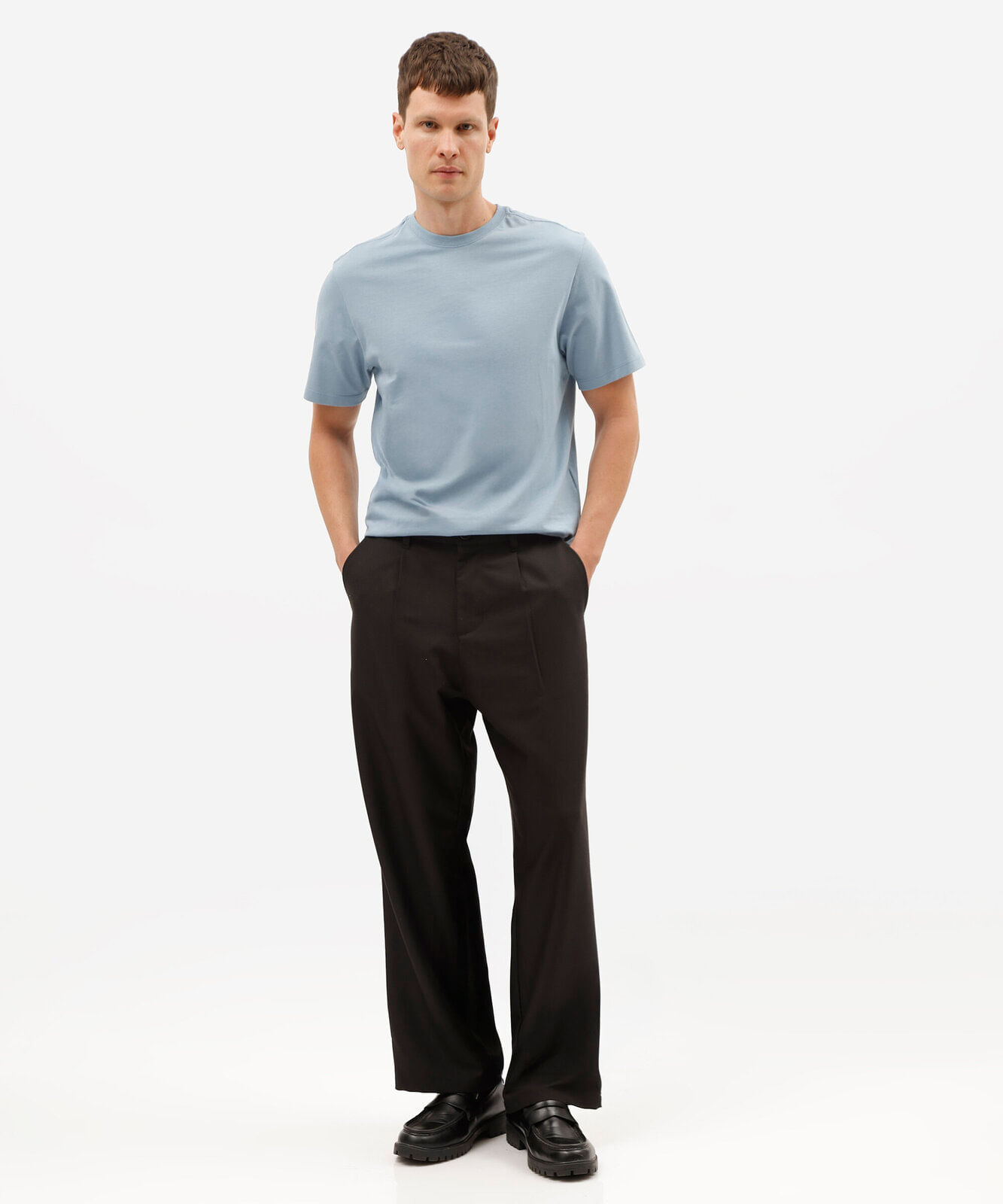 camiseta masculina básica comfort de malha azul