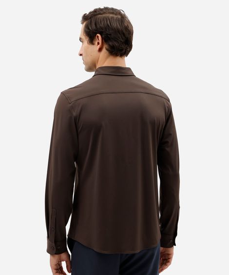 camisa slim fit masculina de poliamida manga longa marrom
