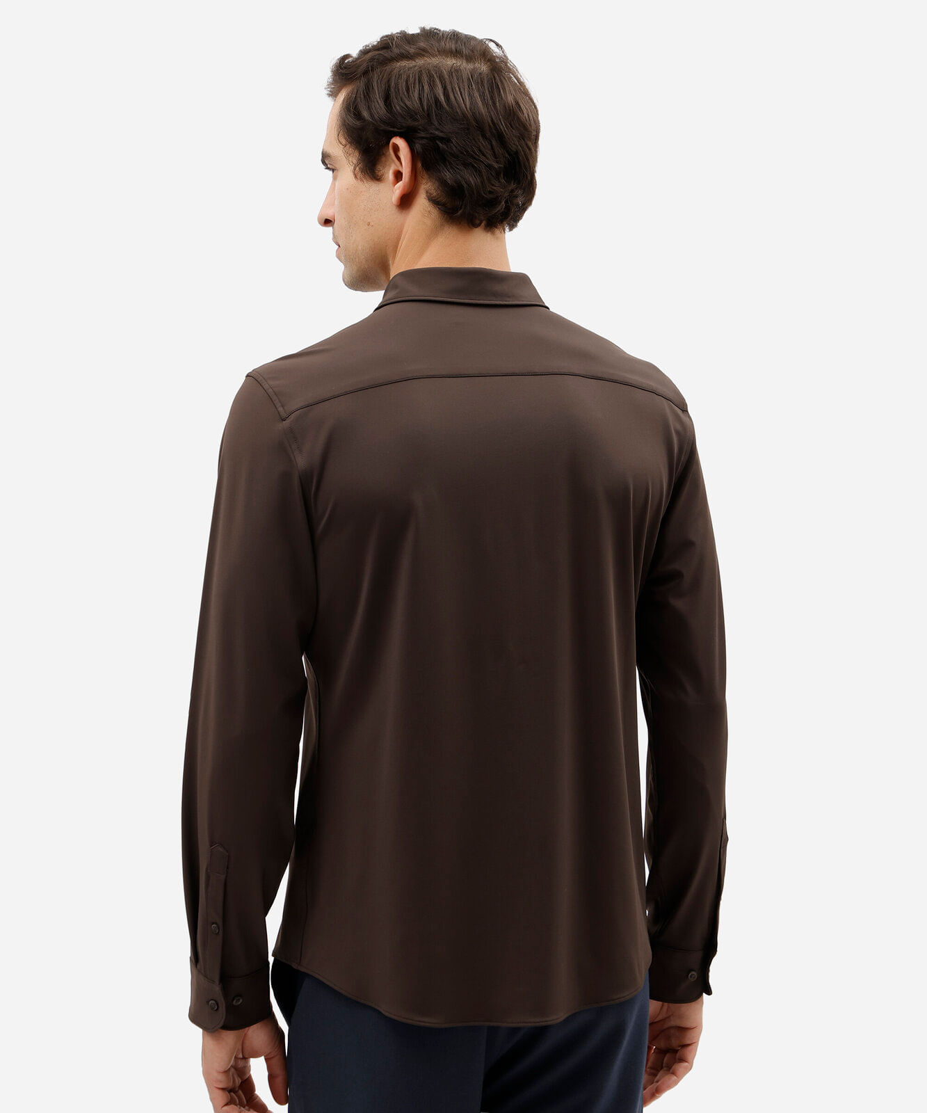camisa slim fit masculina de poliamida manga longa marrom