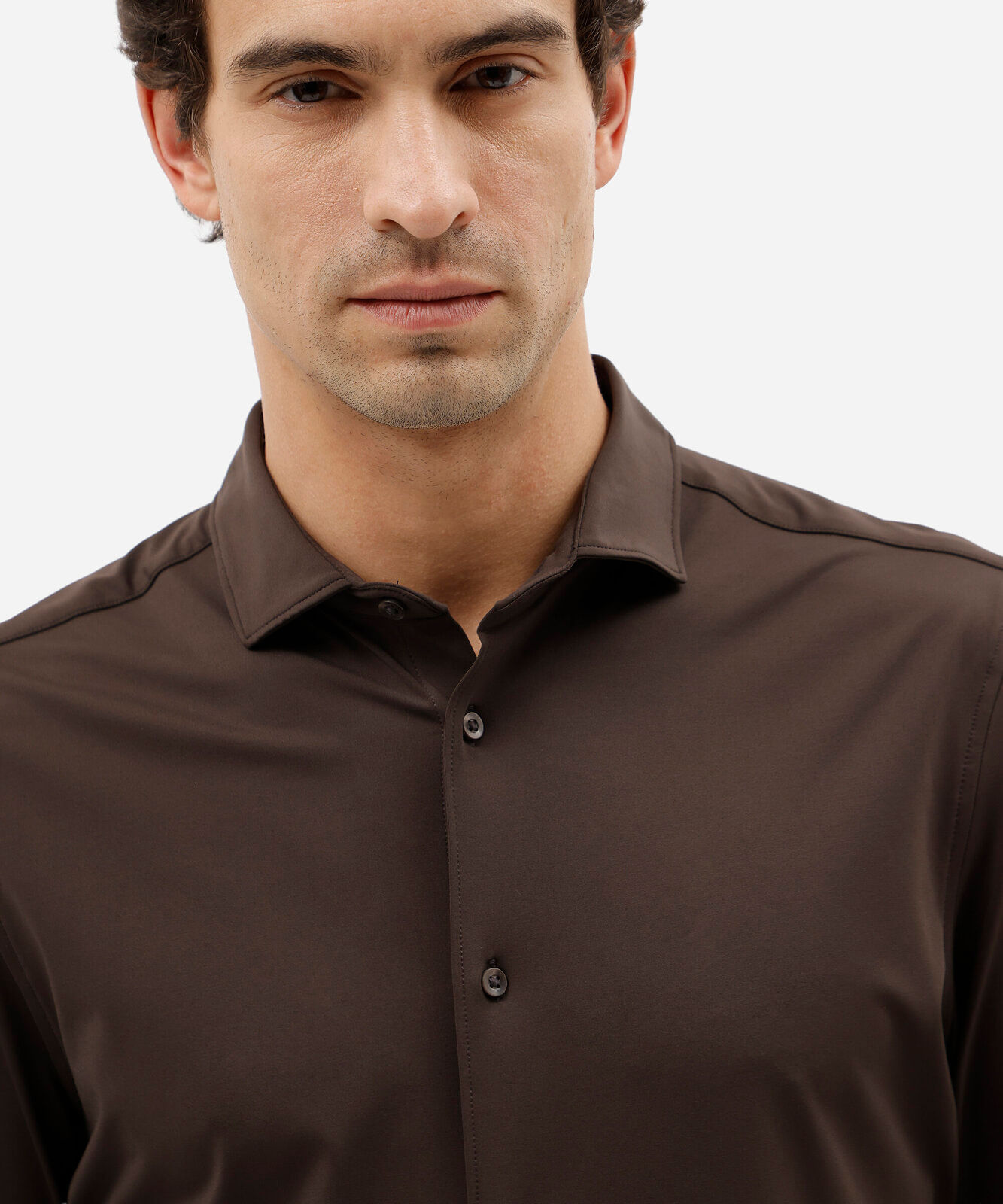 camisa slim fit masculina de poliamida manga longa marrom