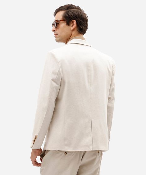 blazer slim de alfaiataria masculino com linho bege