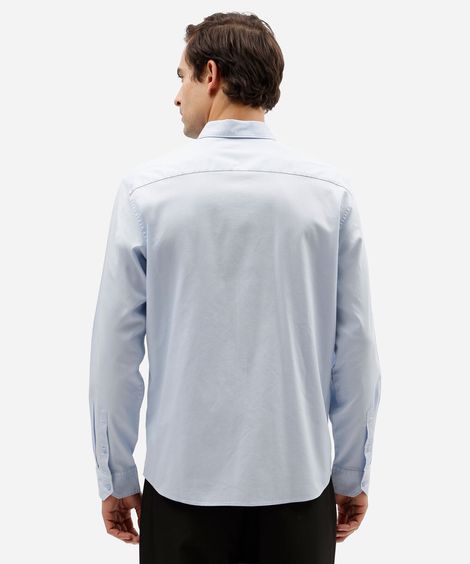camisa slim de algodão manga longa texturizada azul
