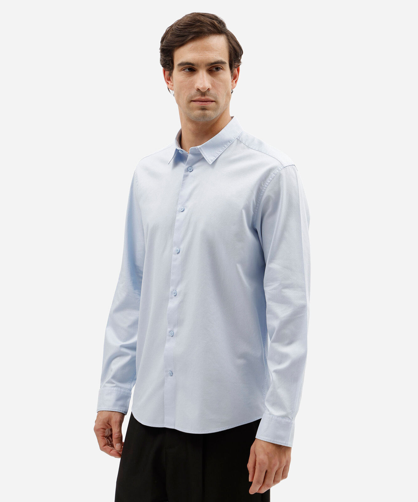 camisa slim de algodão manga longa texturizada azul