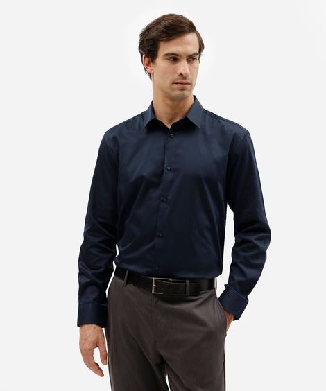 camisa masculina de algodão manga longa azul