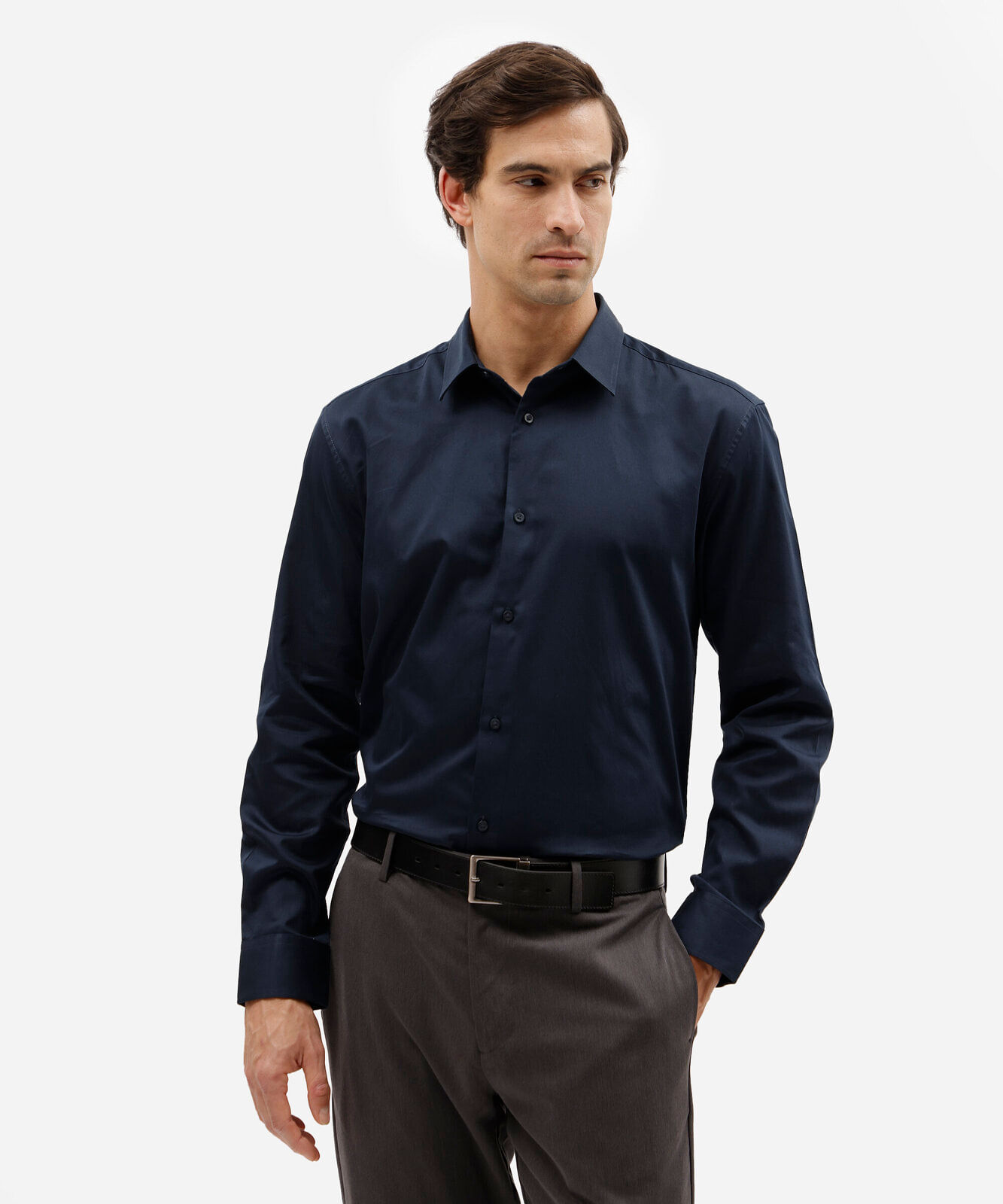 camisa masculina de algodão manga longa azul