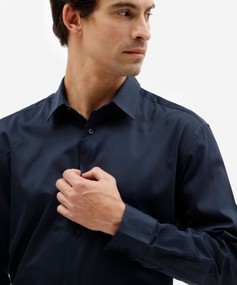camisa masculina de algodão manga longa azul