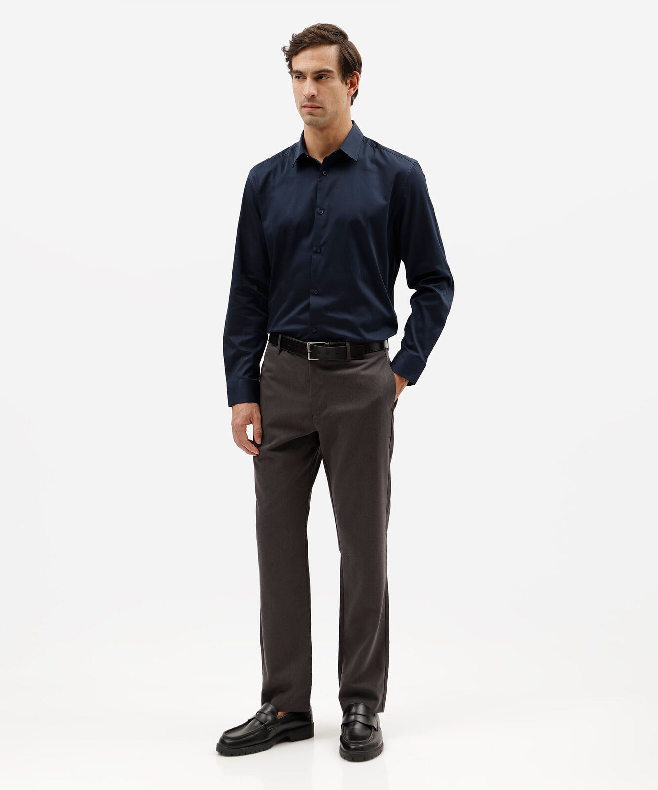 camisa masculina de algodão manga longa azul