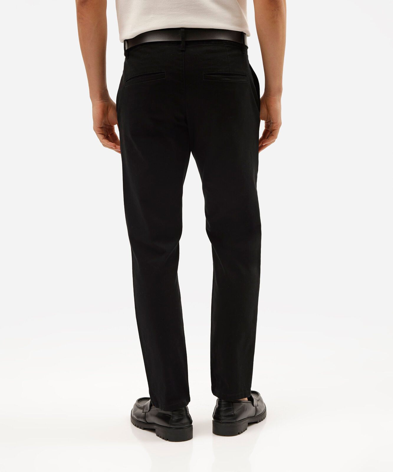 calça slim masculina de sarja com cinto preta