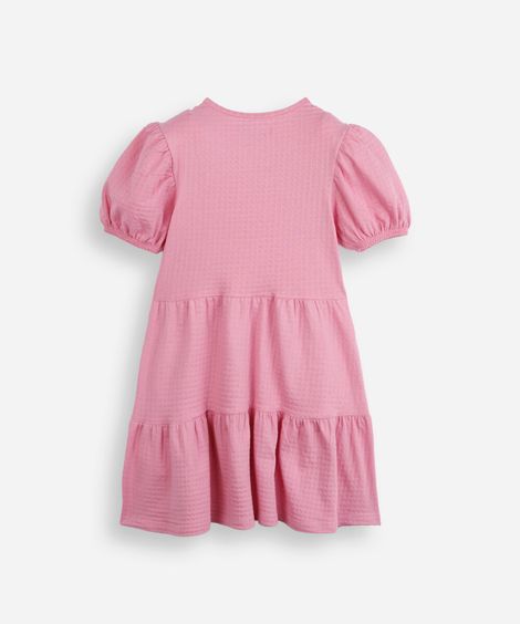 vestido infantil de algodão com recortes e laços manga bufante rosa