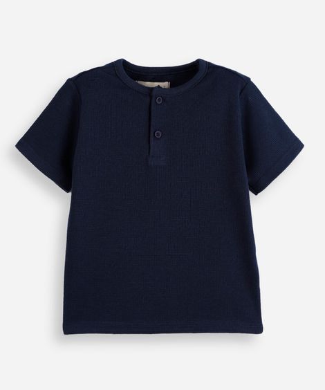 camiseta infantil com botões texturizada azul