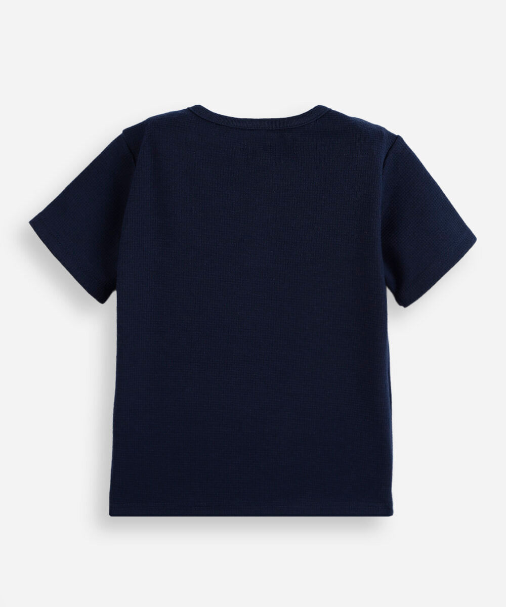 camiseta infantil com botões texturizada azul