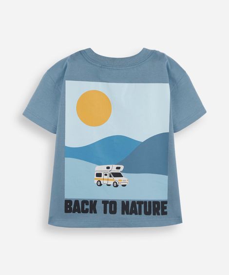 camiseta infantil de algodão manga curta estampada azul