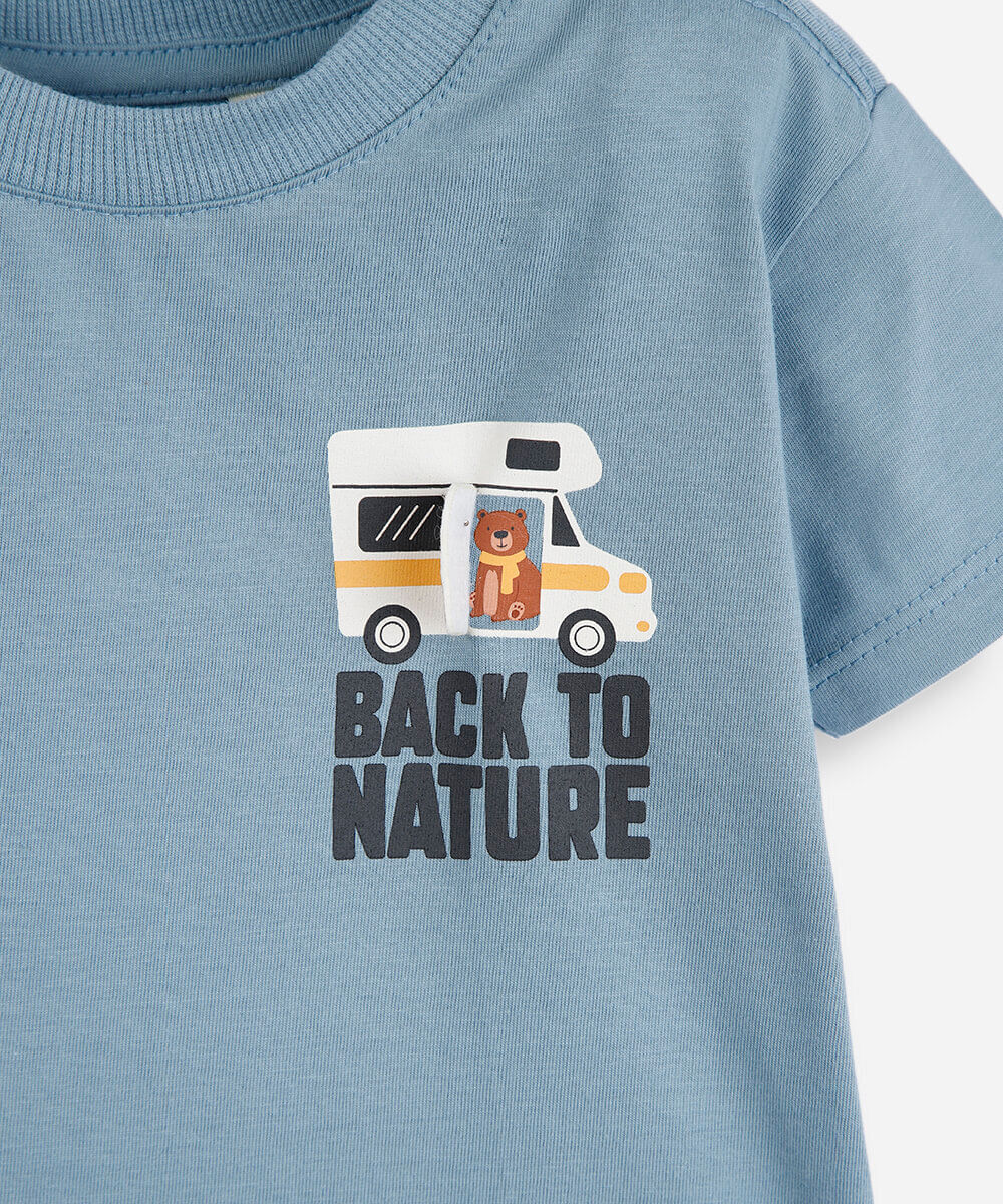 camiseta infantil de algodão manga curta estampada azul