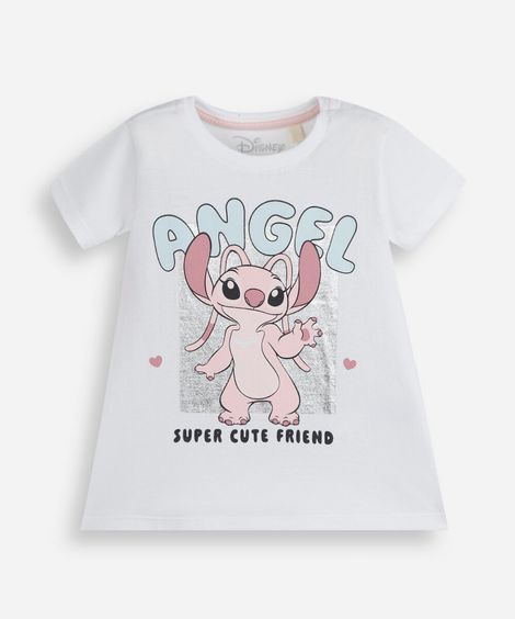 camiseta infantil de algodão manga curta angel off white