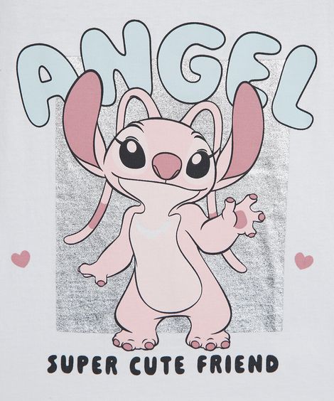 camiseta infantil de algodão manga curta angel off white