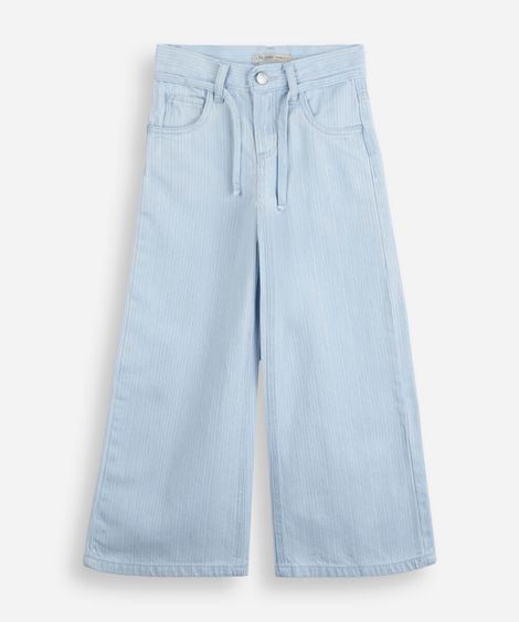 calça wide leg infantil jeans com cordão azul