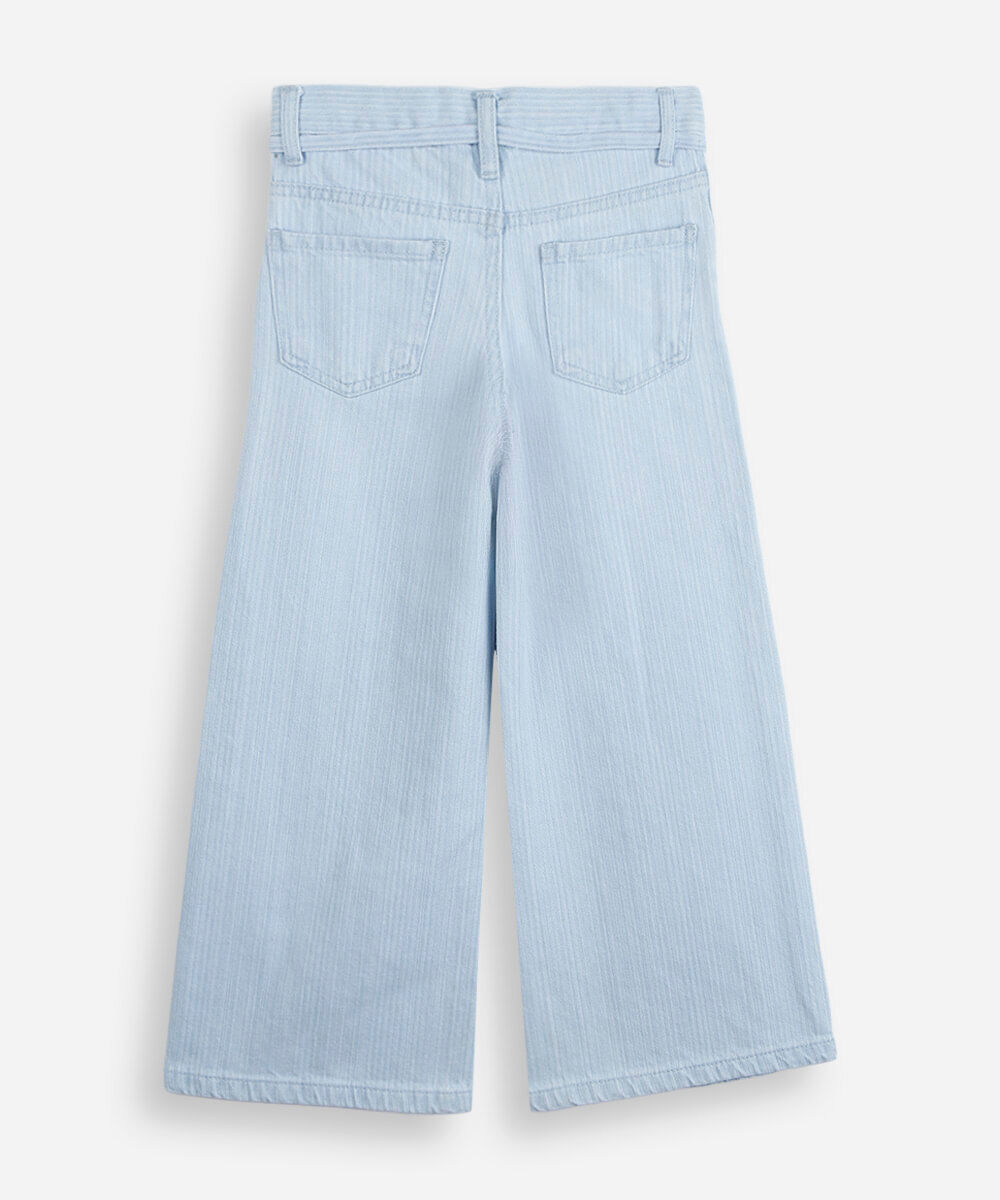 calça wide leg infantil jeans com cordão azul