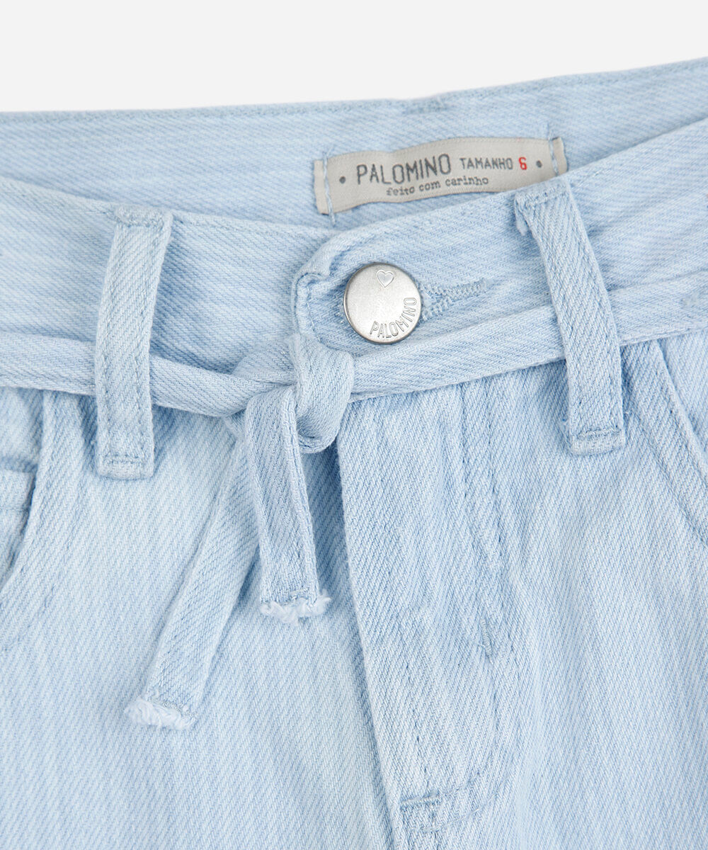 calça wide leg infantil jeans com cordão azul