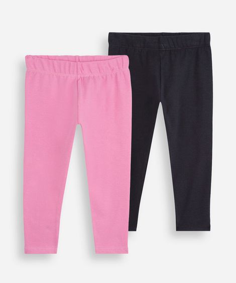 kit de 2 calças legging infantil de algodão colorido