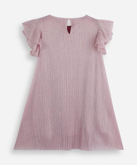 vestido infantil manga curta plissado rosa