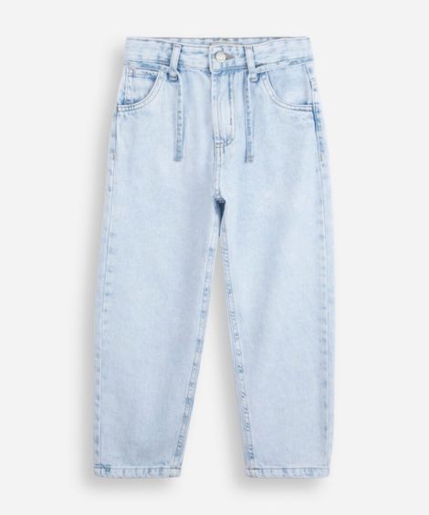 calça balloon infantil jeans com cordão azul