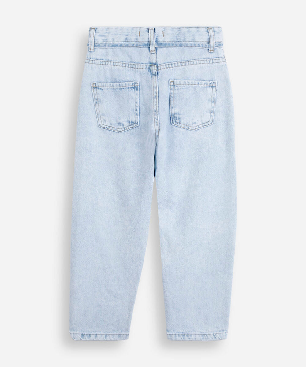 calça balloon infantil jeans com cordão azul